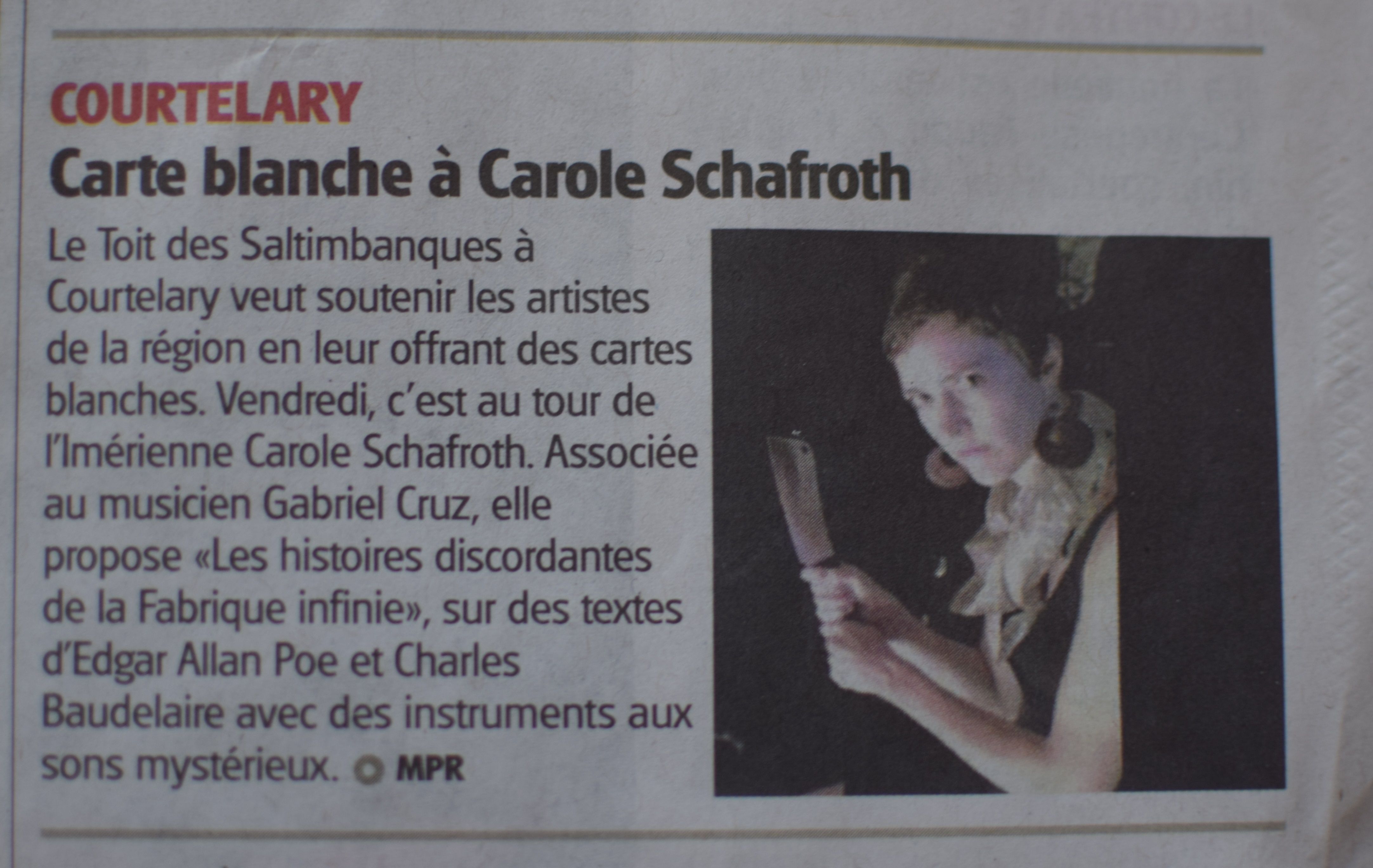 fabrique infinie - presse - les histoires discordantes - Carole Schafroth - Gabriel Cruz